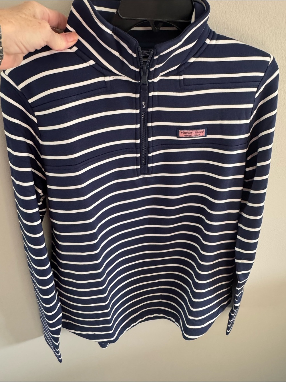 NWT Vineyard Vines Women’s Striped Shep Shirt Navy/White Quarter-Zip Performance